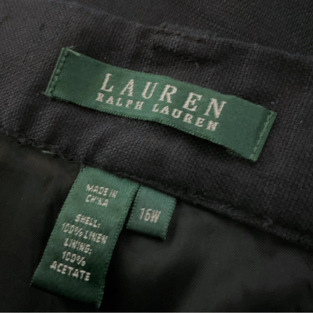 Lauren Ralph Lauren 100% Linen Crop Pants Sz 16 W Black Lined Coastal - Picture 9 of 9